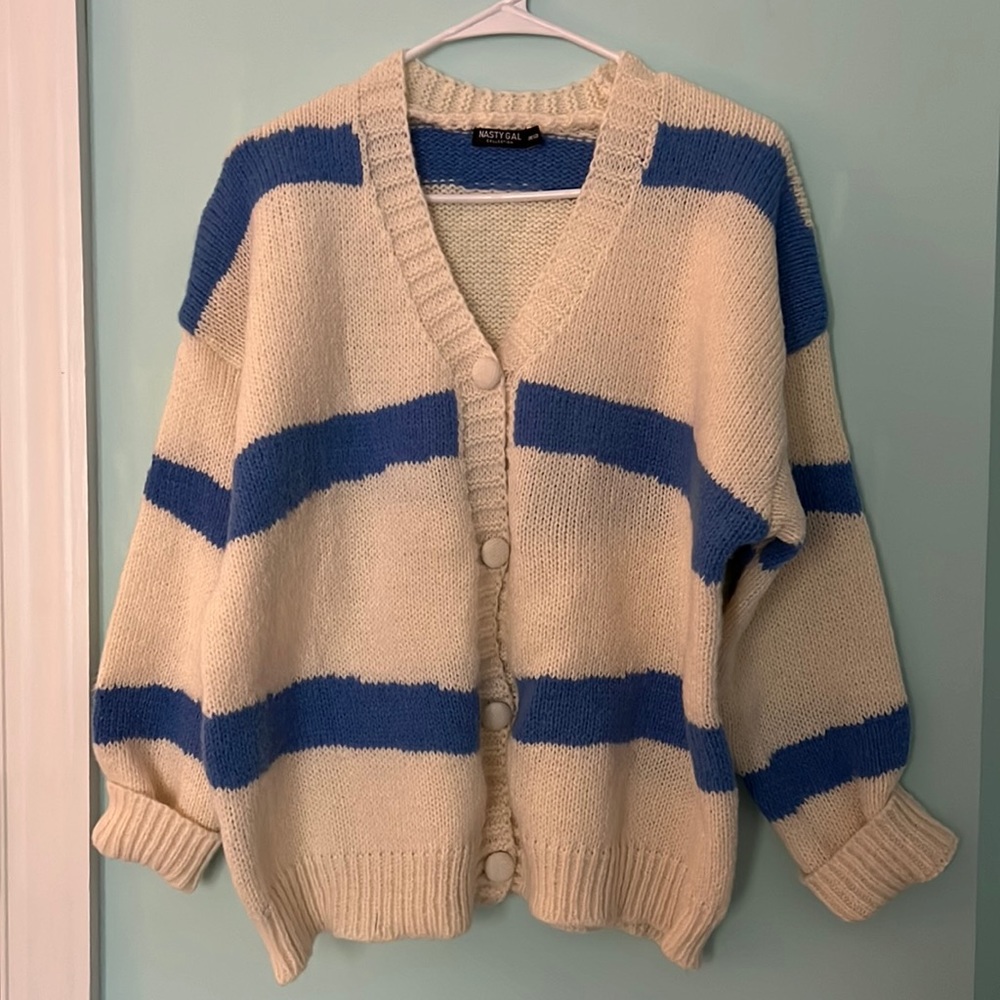 Nasty Gal Blue and White Striped Cardigan